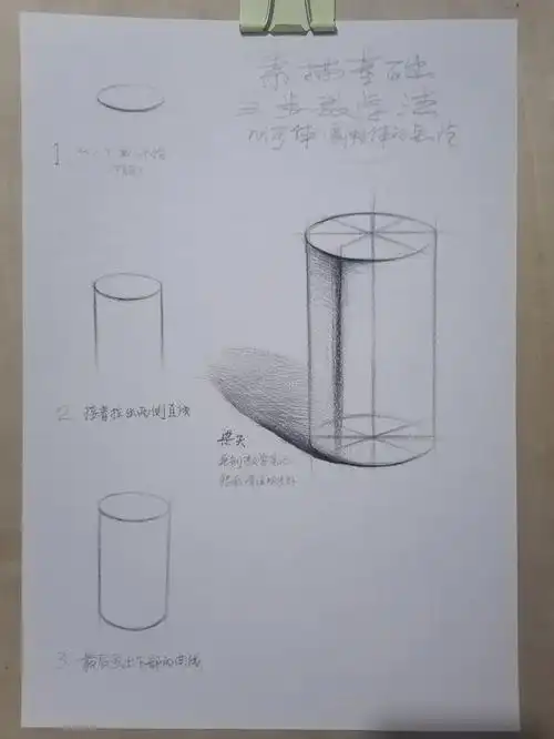 素描基础简简单单三步画一个几何圆柱体
