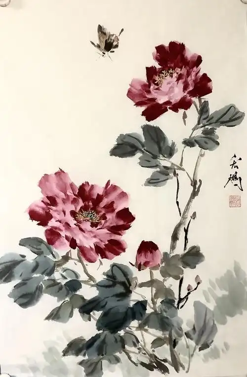 王雪涛牡丹图二(老师临三裁)