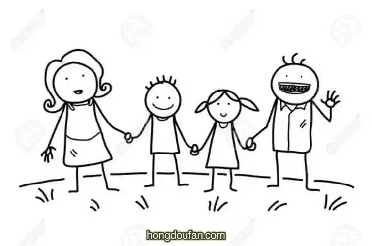 一家四口手拉手简笔画大全铅笔人简单画