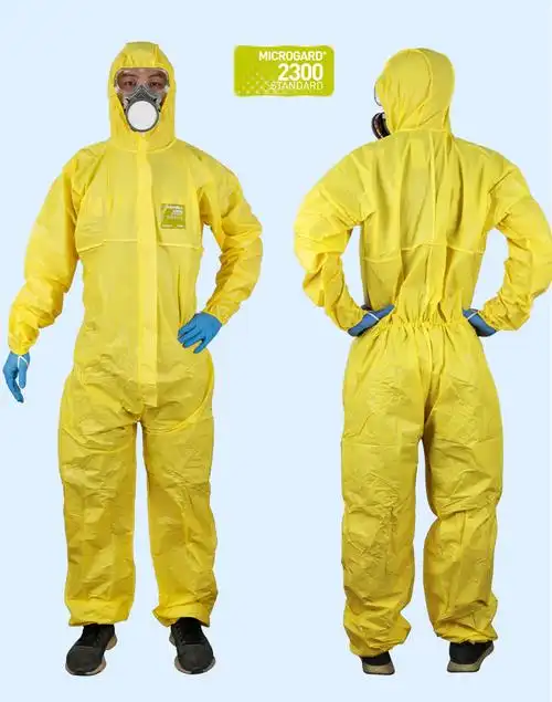 防护服连体全身化学生化实验防酸碱防尘工作服喷漆化工轻型防化服 微