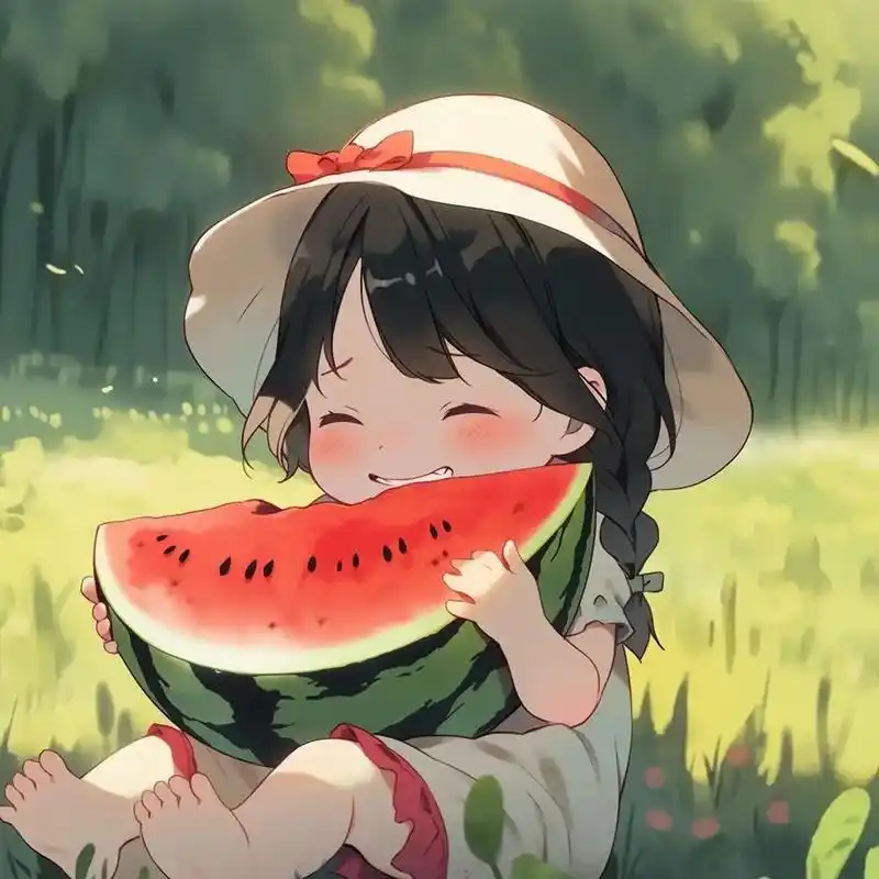 超可爱的吃西瓜小女孩,烈日炎炎下一眼就能感觉#萌娃 - 抖音