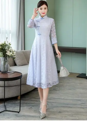 旗袍式连衣裙2019夏新款春女中袖中长款年轻款新式改良中国风