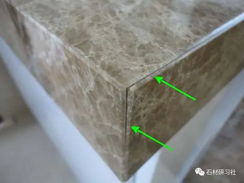 5,石材台面采用45度拼接, 因为石材选型相对较硬, 边缘有小倒角, 且