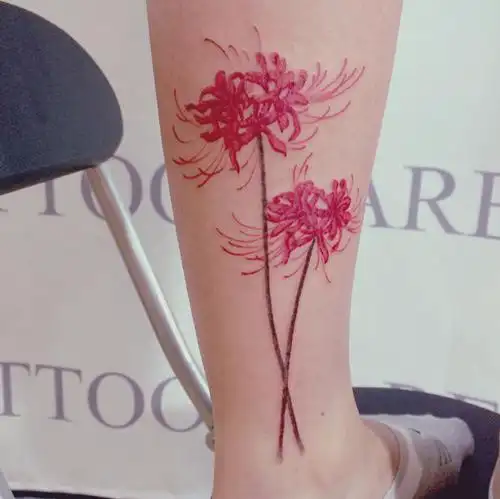 12张小腿曼珠沙华纹身图案彼岸花