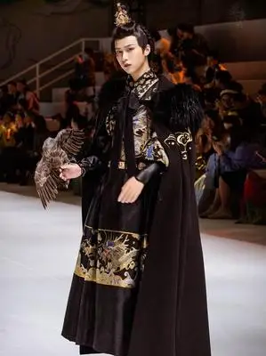 锦衣夜行绣花黑斗篷汉服男原创秋冬款加绒毛领中国风鹤川同款披风