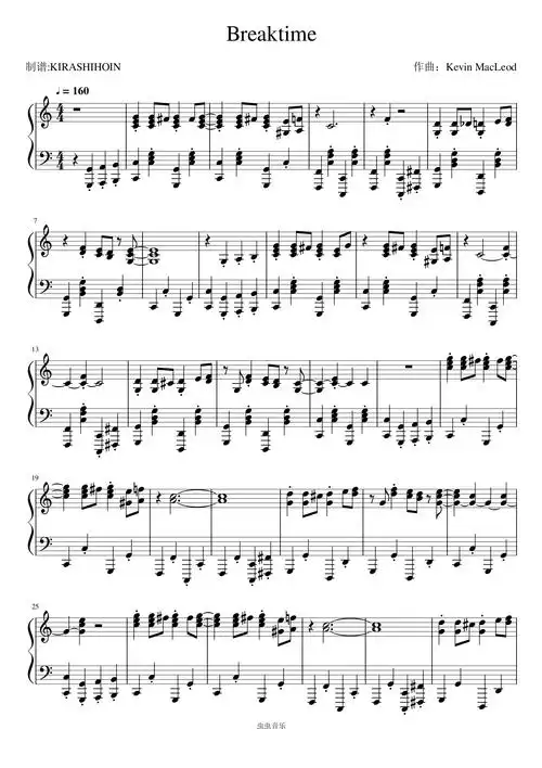 breaktime钢琴谱-c调-虫虫钢琴