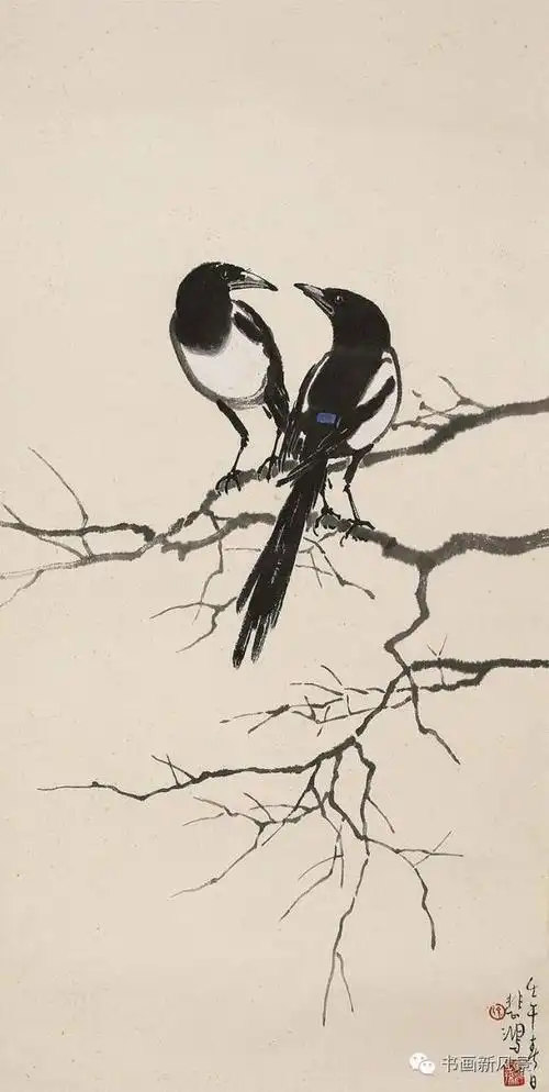 国画大师徐悲鸿的《喜鹊登枝》,百喜临门!