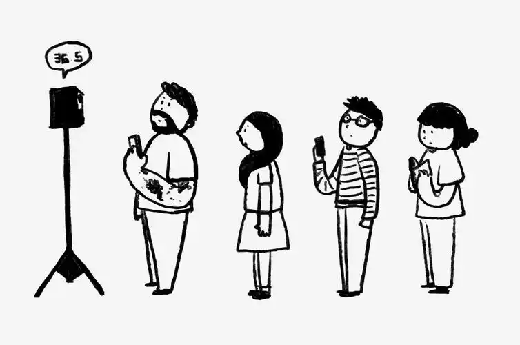 排队测体温卡通简笔画(测体温,排队,简笔画,人物)手绘插图_北极熊素材