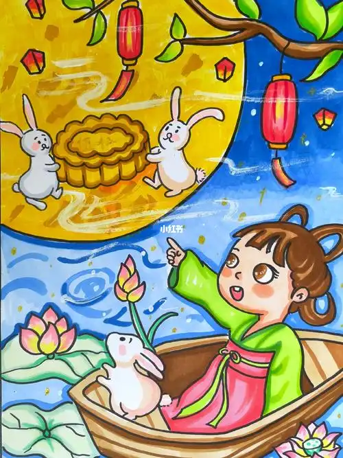 画画  #儿童画  #中秋节主题画  #团圆