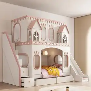 优漫居梦幻城堡公主床儿童上下床女孩卧室双层床树洞实木高低床铺