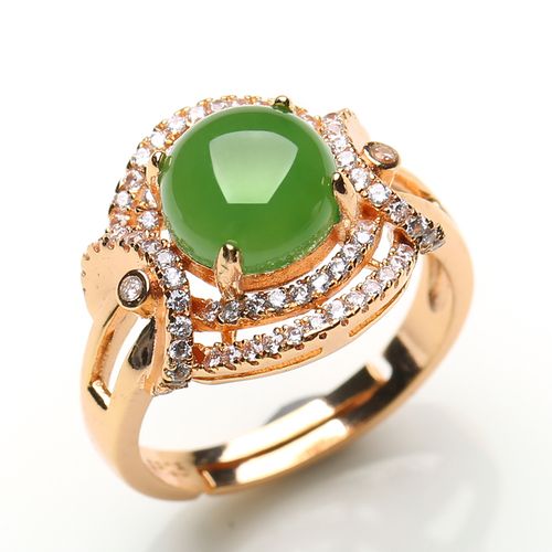 一折金镶玉戒指女