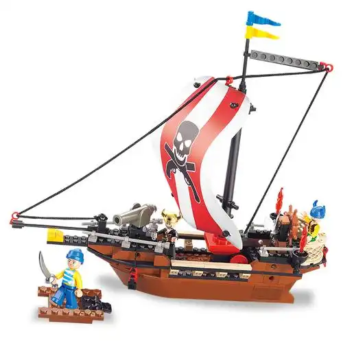 小鲁班益智拼装积木儿童智力拼插玩具海盗船模型男孩6岁以上