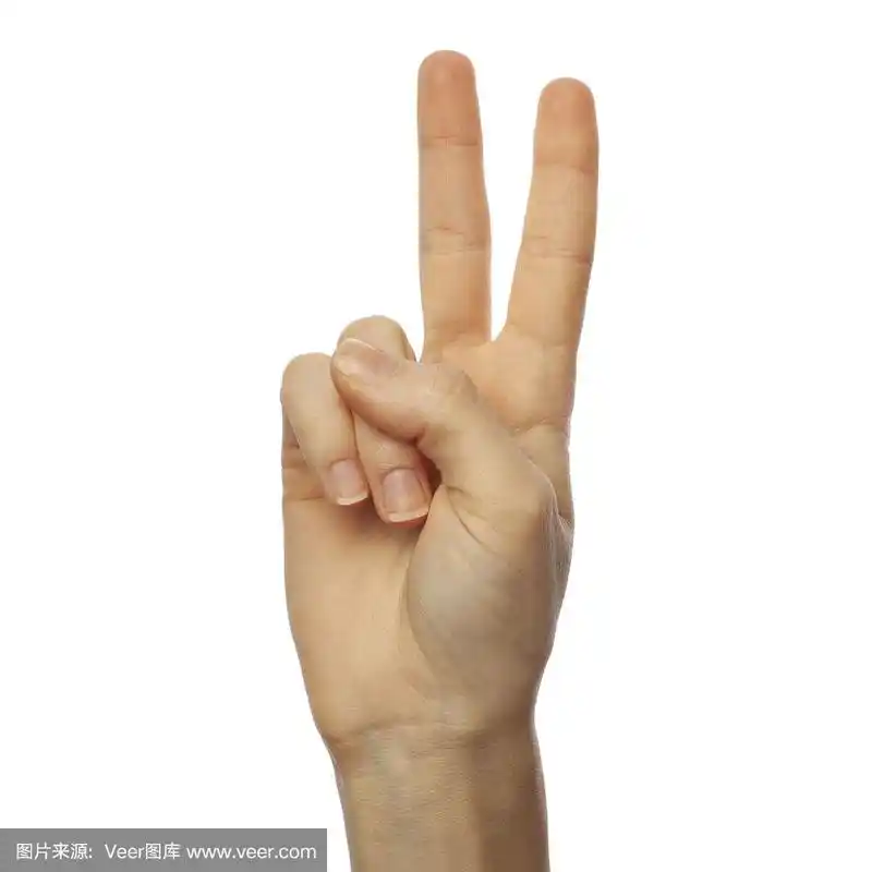 在白色背景上用手指拼出数字2.美式手语概念