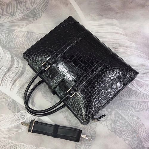 鳄鱼皮斜挎包男士进口泰国休闲式大容量男式商务百搭手提包公文包