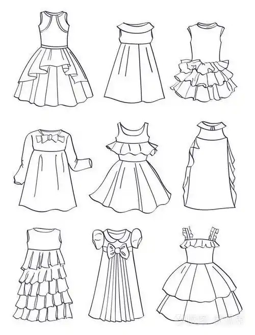 漂亮的褶边,卷曲的裙子,小公主的美妙风格,孤立在白色背景上插画-正版