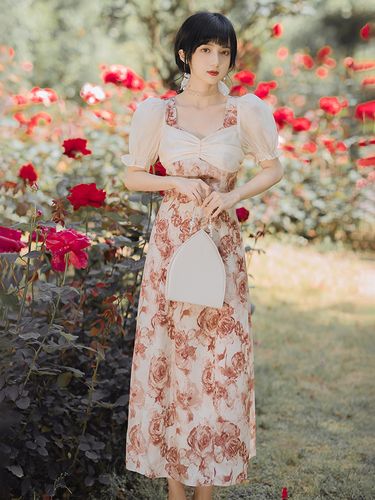 复古法式气质宫廷风短袖连衣裙女