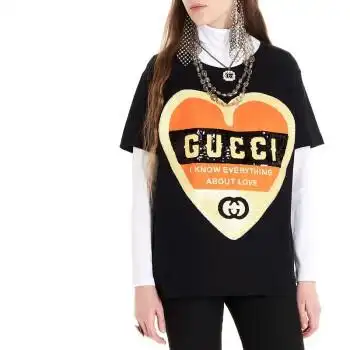gucci古驰女士棉质桃心亮片图案时尚短袖t恤衫492347xjb721082黑色m