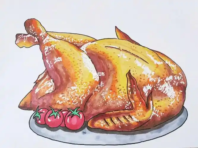 卡通画  #马克笔  #烤鸡  #马克笔手绘  #美术 #创意美术