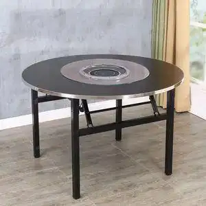 简易型火锅桌电磁炉一体圆桌家用饭店吃饭大圆台面餐桌子带转盘