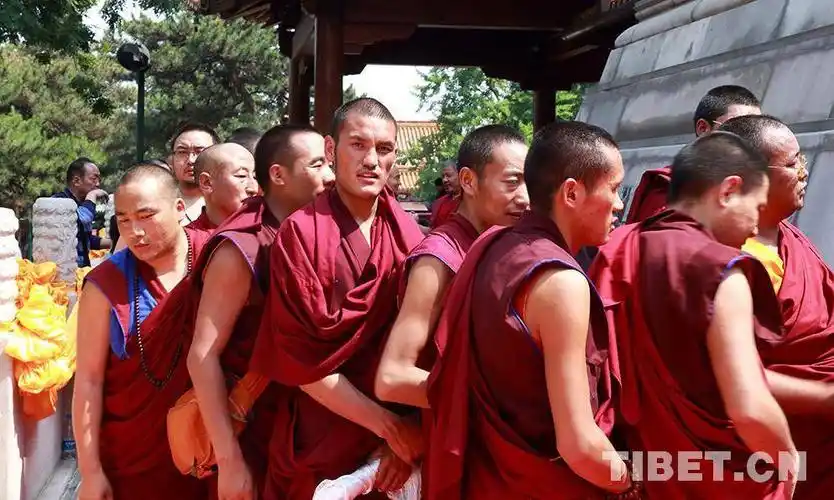 藏传佛教僧人朝拜佛牙舍利塔