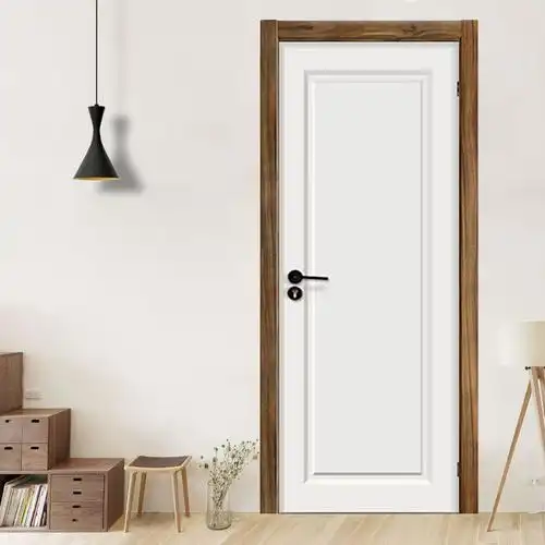现代简约北欧风格实木门定制原木色门套纯白色平板门