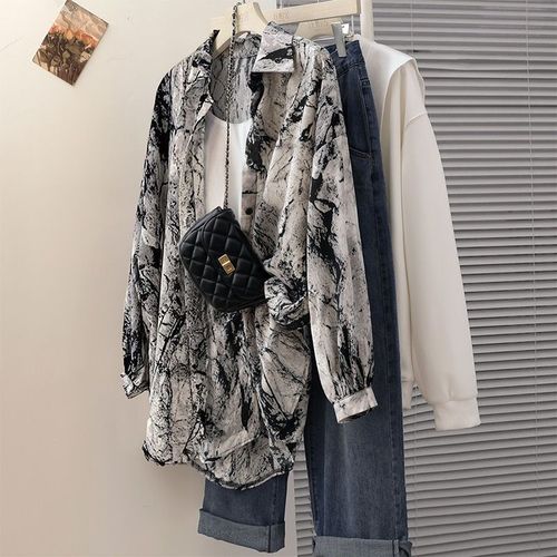 丝柏舍2024春装新款女装设计感落肩袖休闲宽松单排扣上衣翻领衬衫