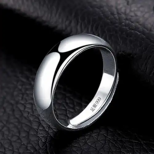 亮面999足银男士戒指 纯银单戒霸气开口尾戒简约时尚韩版指环