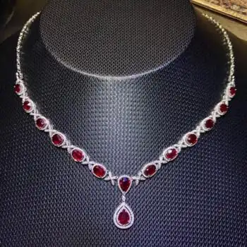 炫熙缅甸新烧红宝石项链女晶体干净颜色好银镶嵌轻奢气质款