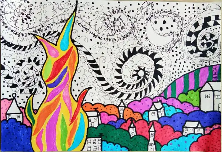 我画《星月夜》――三四年级绘画社团作品展(一)