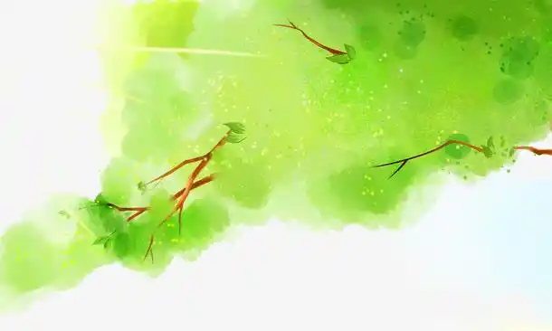 春季绿色水彩文艺大树
