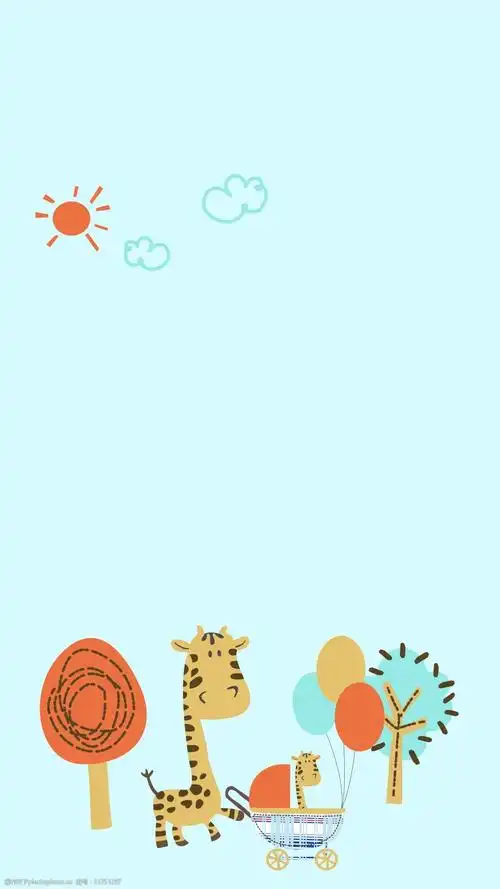 动物 可爱 插画 素材 卡通 长颈鹿 宝宝 树 童趣 儿童画 海报 背景 呆