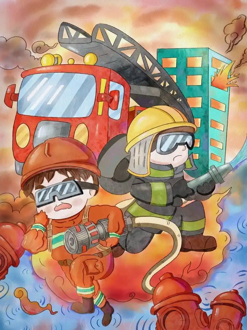 消防安全插画 拿平板模仿了一下别人的作品,加入的一些自己的想法.