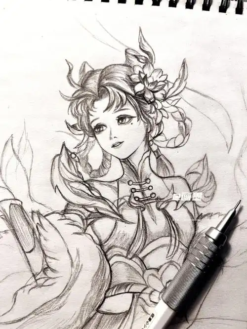 手绘临摹王者荣耀嫦娥拒霜思附步骤图