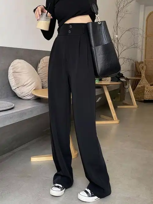 黑色阔腿裤女春秋冬梨形身材裤子2021新款休闲拖地直筒高腰西装裤