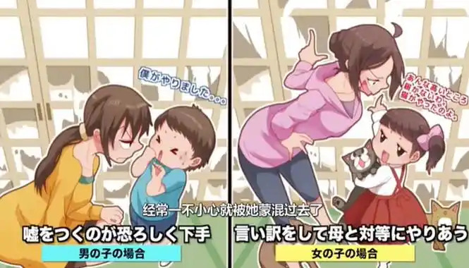 日本大佬写实作画,描述父母对男女生的的对待方式,女儿真的幸福