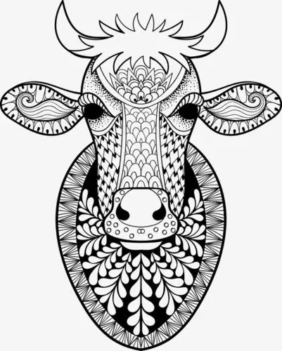 手绘花纹抽象牛头