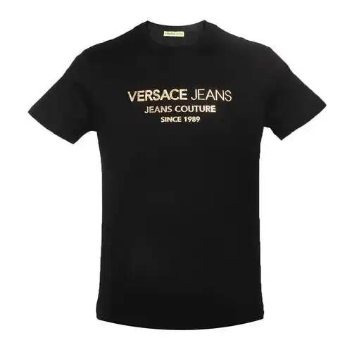 versace jeans 范思哲 奢侈品19新款男士黑色休闲圆领烫金短袖t恤衫b3