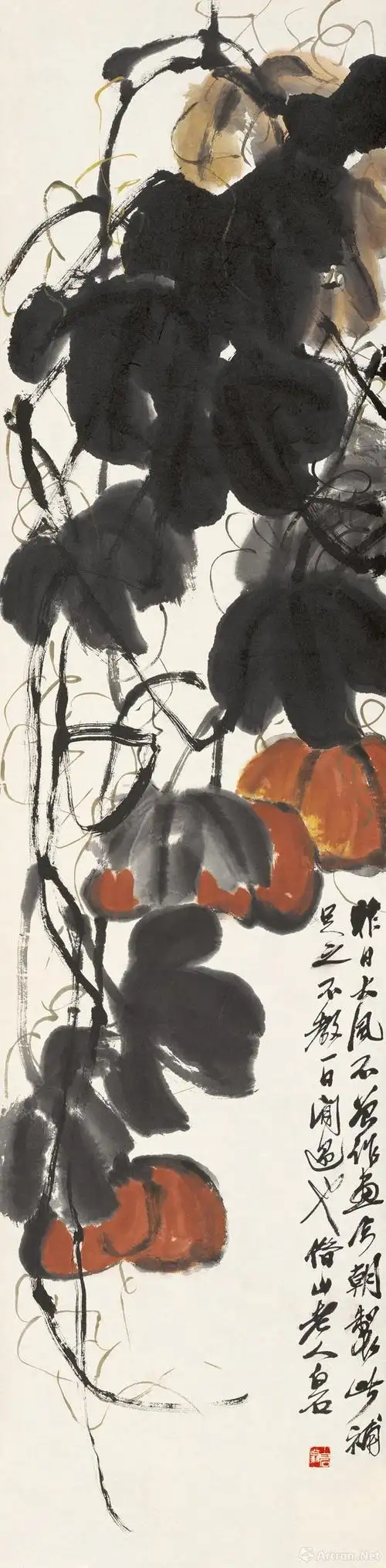 齐白石《南瓜》 纸本设色 139x34cm 无年款 北京画院藏