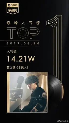 薛之谦《木偶人》首日成绩汇 三音乐平台齐登顶