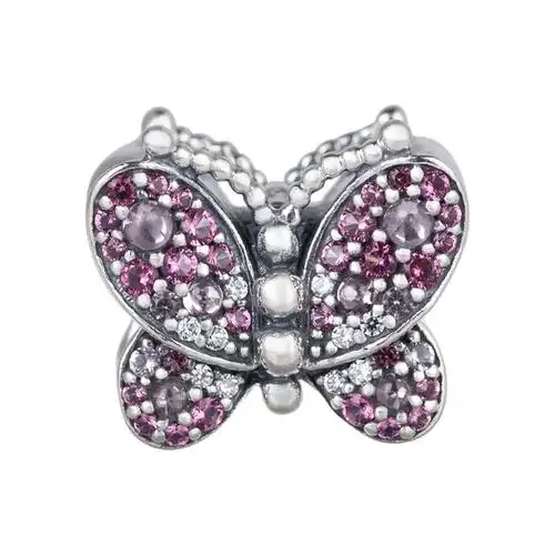 香港直邮pandora潘多拉银粉粉色蝴蝶造型手链串珠手链