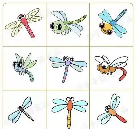 蜻蜓在荷花池中飞行的儿童简笔画