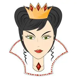 皇家长袍宝石皇冠上的矢量女王肖像卡通风格照片