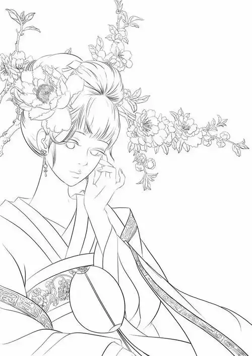 干货160张古风人物插画线稿白描图片值得收藏的