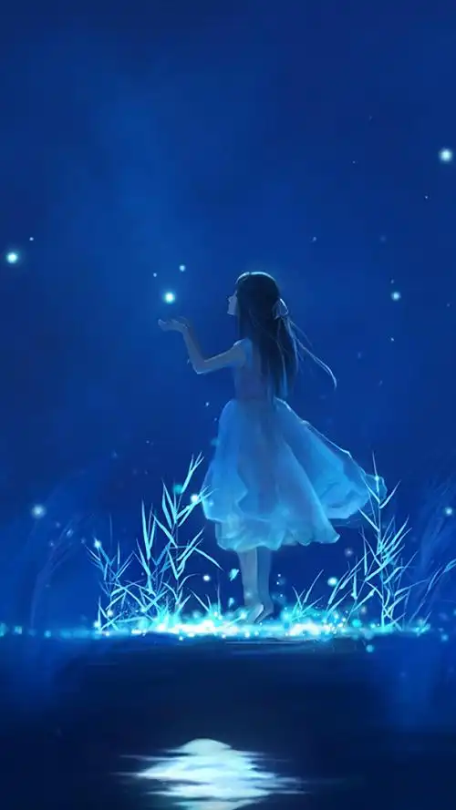 蓝色清新文艺插画手机壁纸