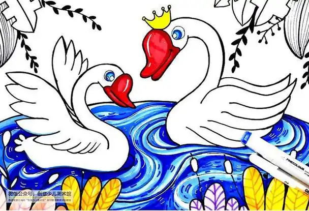 水彩笔画小动物画法教程,水彩画动物简笔画(水彩笔上色练习之美丽的白