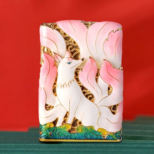 九尾狐狸煤油打火机珐琅彩国潮纯铜防风个性砂轮送男友父亲礼品