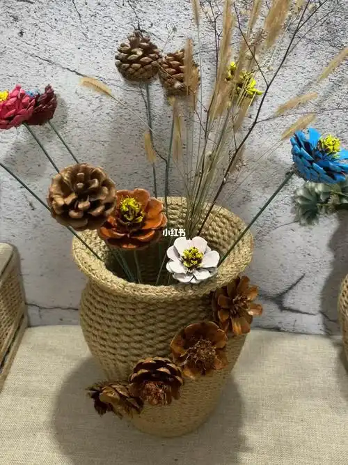 麻绳编织松果花花瓶教程来了