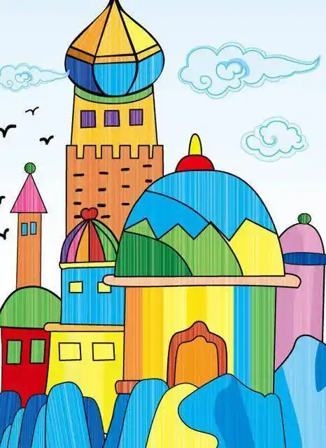 城堡简笔画带颜色迪士尼城堡简笔画带颜色