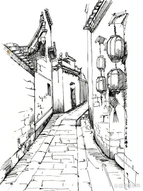 风景线描写生 风景速写 钢笔速写 线描
