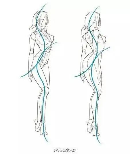 女性侧面身体曲线简笔画